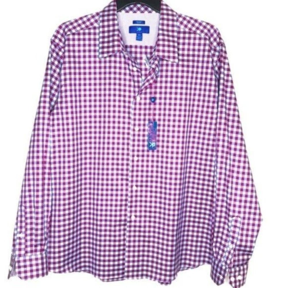 EGARA Purple Checked Button Down Casual Shirt XXL